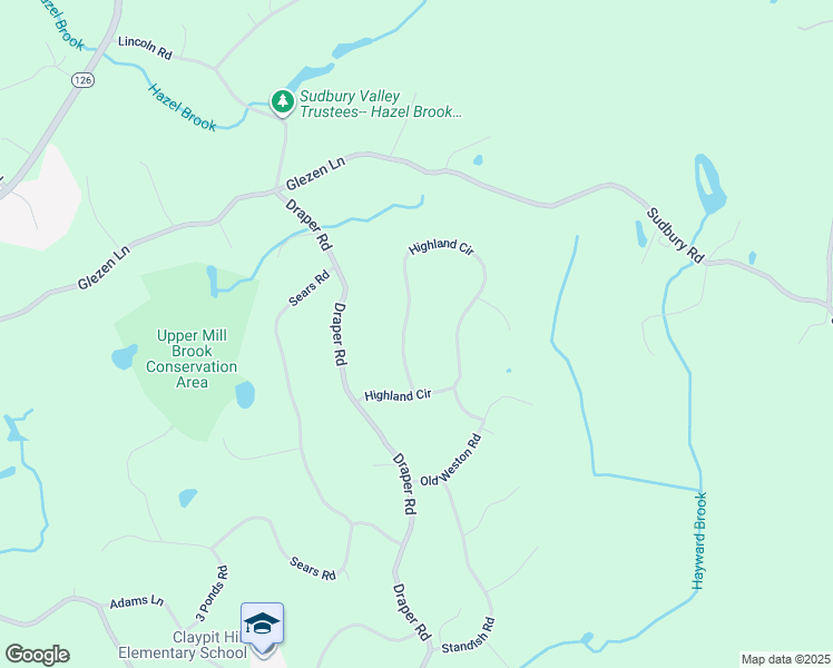 map of restaurants, bars, coffee shops, grocery stores, and more near 84 Highland Circle in Wayland