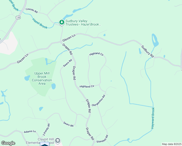 map of restaurants, bars, coffee shops, grocery stores, and more near 84 Highland Circle in Wayland