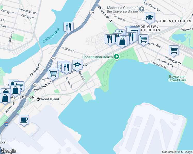 map of restaurants, bars, coffee shops, grocery stores, and more near 184 Cowper Street in Boston