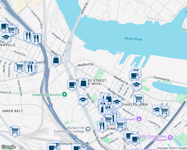 map of restaurants, bars, coffee shops, grocery stores, and more near 14 Saint Martin Street in Boston