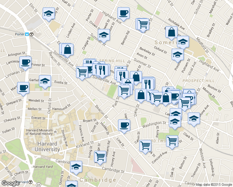 map of restaurants, bars, coffee shops, grocery stores, and more near 550 Somerville Avenue in Somerville