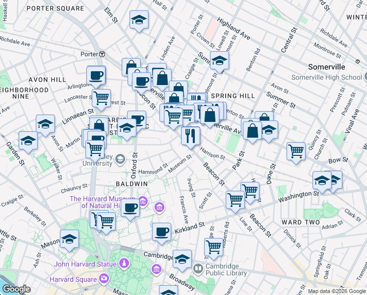 map of restaurants, bars, coffee shops, grocery stores, and more near 248 Beacon Street in Somerville