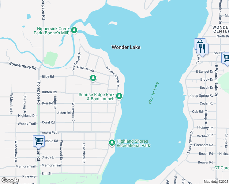 map of restaurants, bars, coffee shops, grocery stores, and more near 3817 West Lake Shore Drive in Wonder Lake