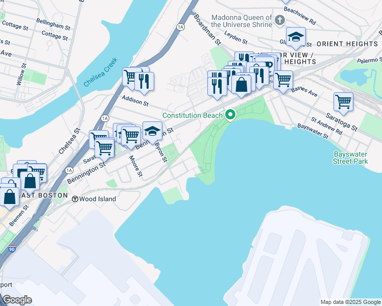 map of restaurants, bars, coffee shops, grocery stores, and more near 184 Cowper Street in Boston