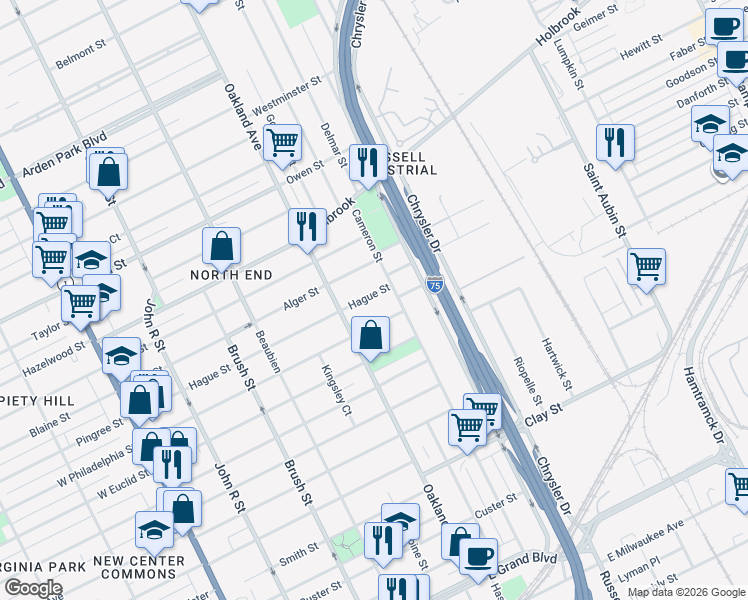 map of restaurants, bars, coffee shops, grocery stores, and more near 974 Hague Street in Detroit