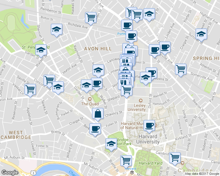 map of restaurants, bars, coffee shops, grocery stores, and more near in Cambridge