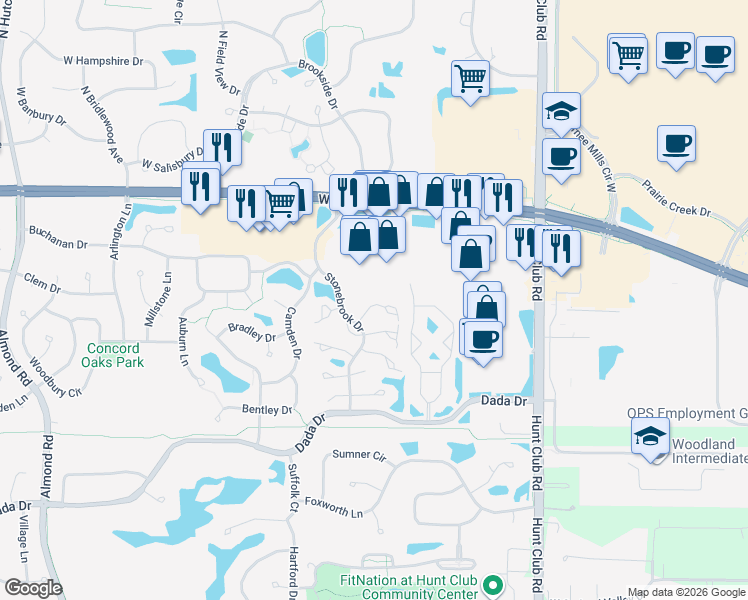 map of restaurants, bars, coffee shops, grocery stores, and more near 6764 Roanoake Court in Gurnee