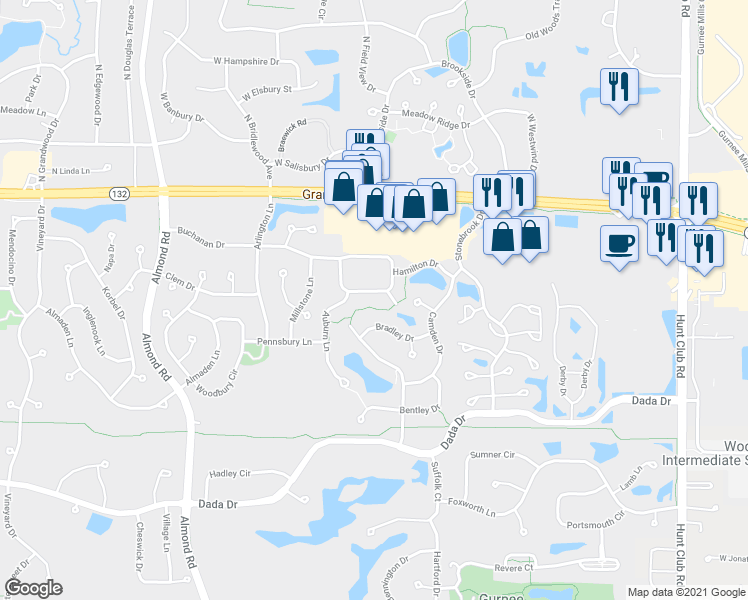 map of restaurants, bars, coffee shops, grocery stores, and more near 7061 South Stratton Lane in Gurnee