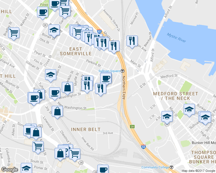 map of restaurants, bars, coffee shops, grocery stores, and more near 99-103 Cambridge St in Boston