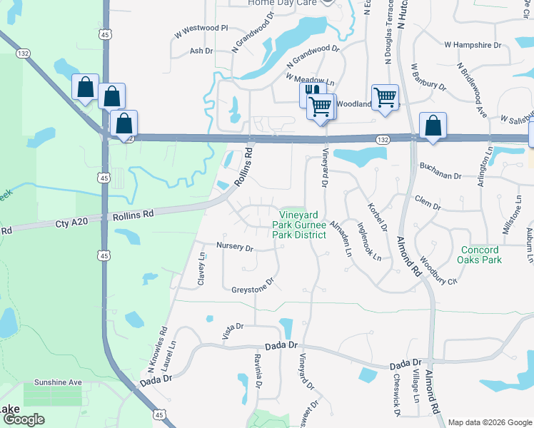map of restaurants, bars, coffee shops, grocery stores, and more near 1580 Superior Court in Gurnee