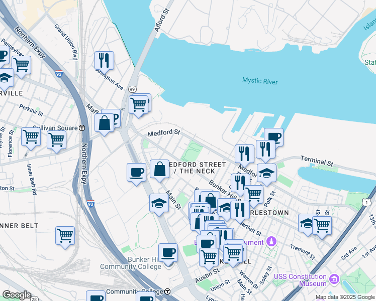 map of restaurants, bars, coffee shops, grocery stores, and more near 14 Saint Martin Street in Boston