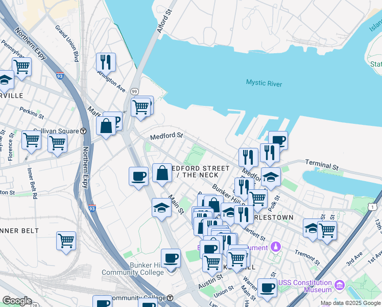 map of restaurants, bars, coffee shops, grocery stores, and more near 14 Saint Martin Street in Boston
