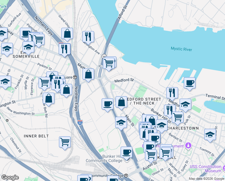 map of restaurants, bars, coffee shops, grocery stores, and more near 5 Charles Street in Boston