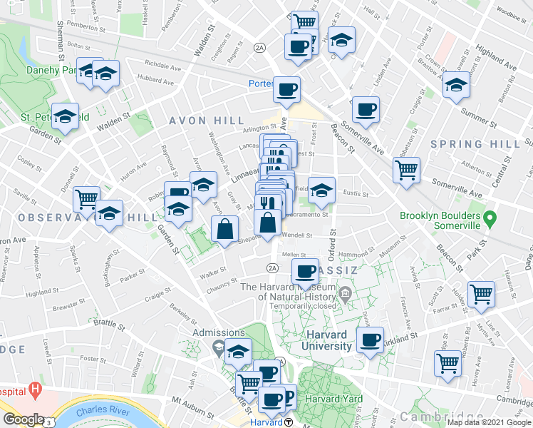 map of restaurants, bars, coffee shops, grocery stores, and more near 8 Wright Street in Cambridge