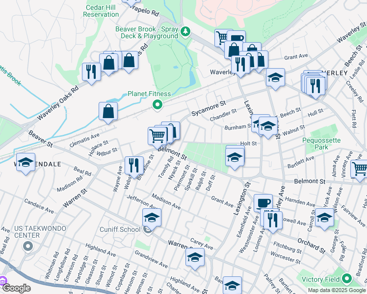 map of restaurants, bars, coffee shops, grocery stores, and more near 15 Harrington Street in Watertown