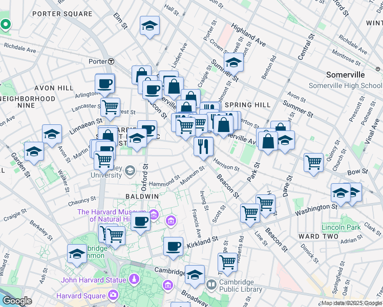 map of restaurants, bars, coffee shops, grocery stores, and more near 248 Beacon Street in Somerville