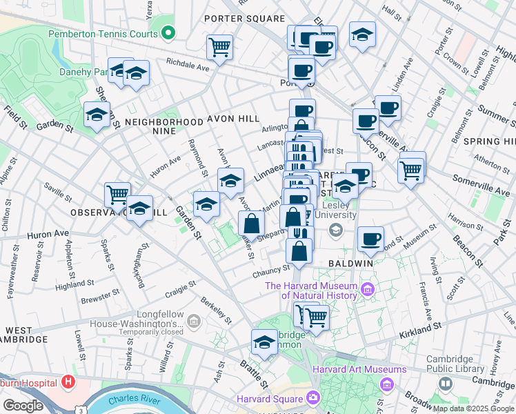 map of restaurants, bars, coffee shops, grocery stores, and more near in Cambridge
