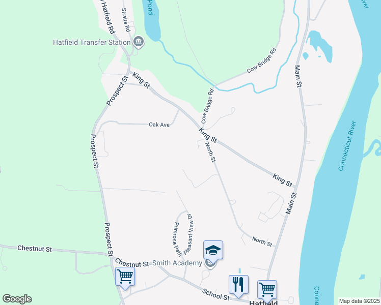 map of restaurants, bars, coffee shops, grocery stores, and more near 57 North Street in Hatfield