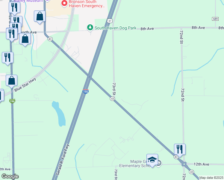 map of restaurants, bars, coffee shops, grocery stores, and more near 09720 73rd Street in South Haven