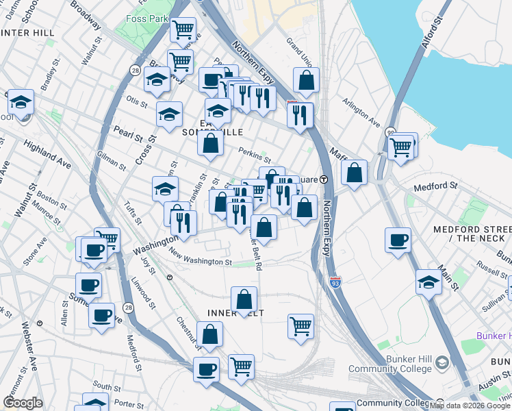 map of restaurants, bars, coffee shops, grocery stores, and more near 125 Cambridge Street in Boston