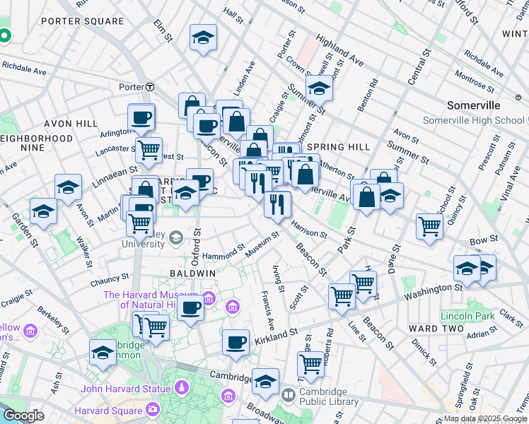 map of restaurants, bars, coffee shops, grocery stores, and more near 248 Beacon Street in Somerville
