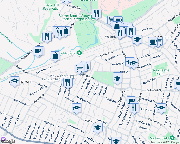 map of restaurants, bars, coffee shops, grocery stores, and more near 15 Harrington Street in Watertown
