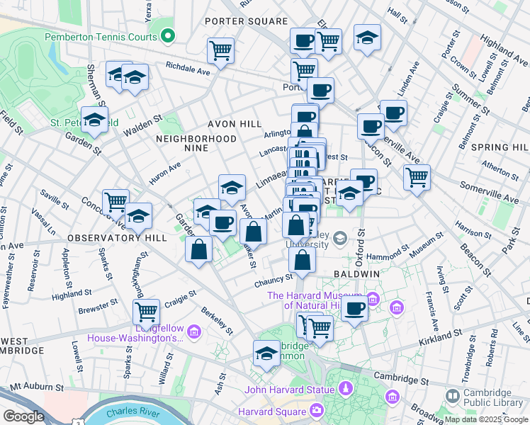 map of restaurants, bars, coffee shops, grocery stores, and more near in Cambridge