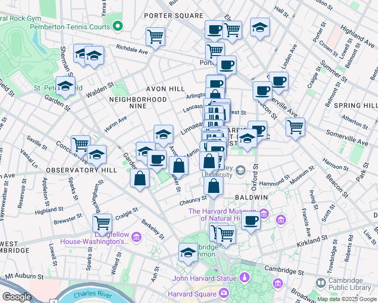 map of restaurants, bars, coffee shops, grocery stores, and more near in Cambridge