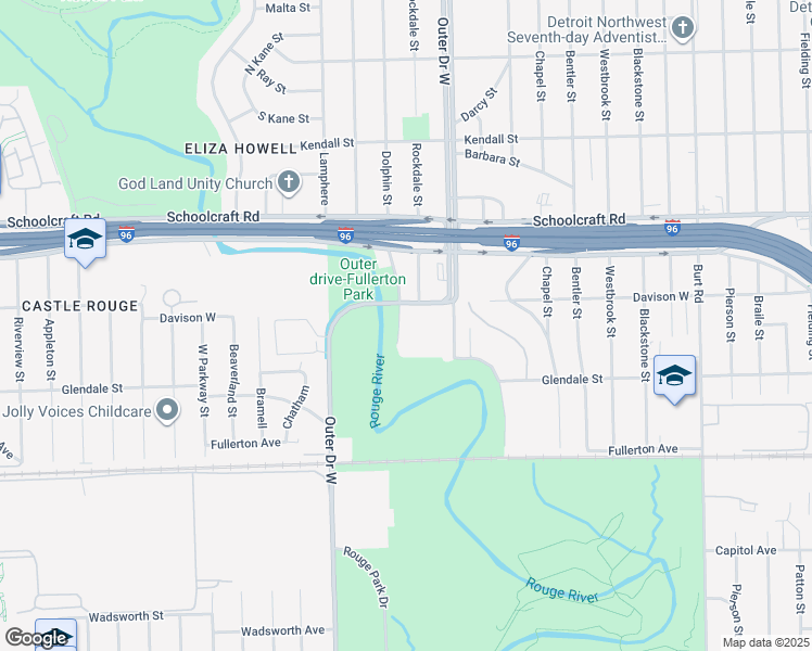 map of restaurants, bars, coffee shops, grocery stores, and more near 12880 Dolphin Street in Detroit