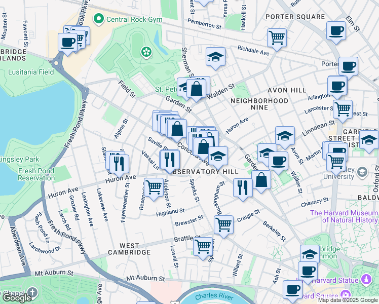 map of restaurants, bars, coffee shops, grocery stores, and more near in Cambridge
