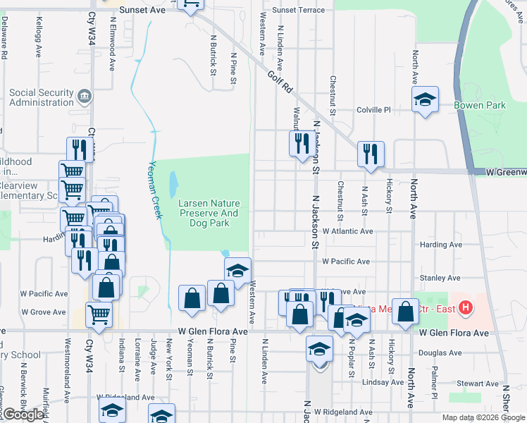 map of restaurants, bars, coffee shops, grocery stores, and more near 1620 North Linden Avenue in Waukegan