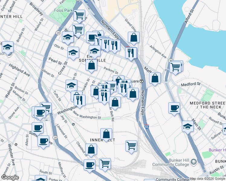 map of restaurants, bars, coffee shops, grocery stores, and more near in 