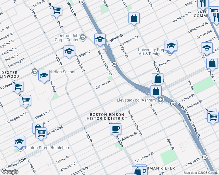 map of restaurants, bars, coffee shops, grocery stores, and more near 1665 Glynn Court in Detroit