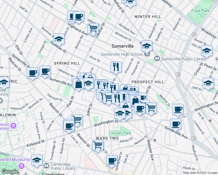 map of restaurants, bars, coffee shops, grocery stores, and more near 431 Somerville Avenue in Somerville