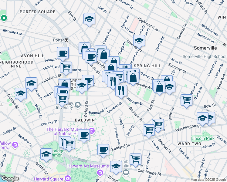 map of restaurants, bars, coffee shops, grocery stores, and more near 248 Beacon Street in Somerville
