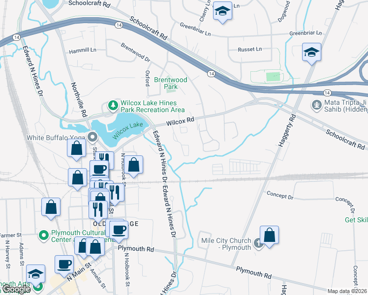 map of restaurants, bars, coffee shops, grocery stores, and more near in Plymouth