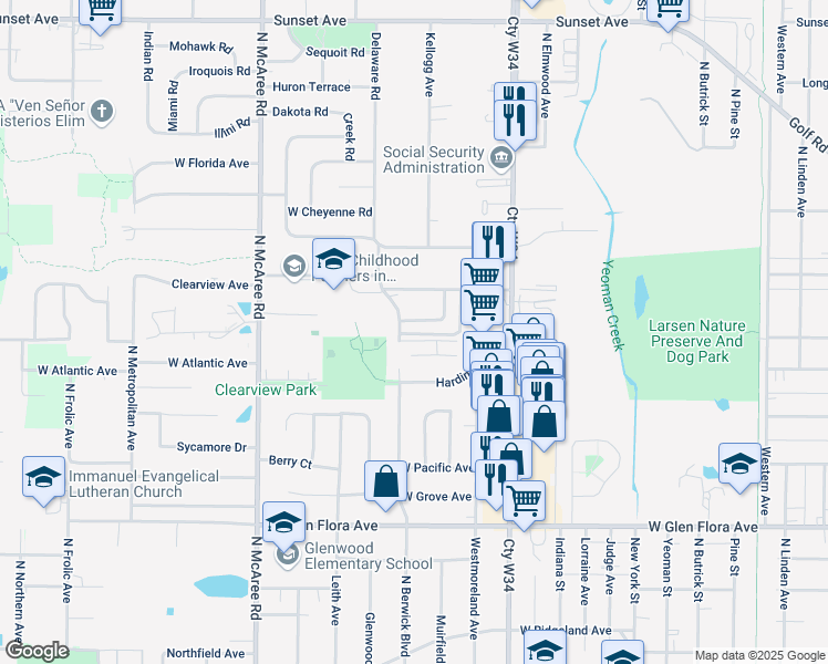 map of restaurants, bars, coffee shops, grocery stores, and more near 1603 Berwick Boulevard in Waukegan