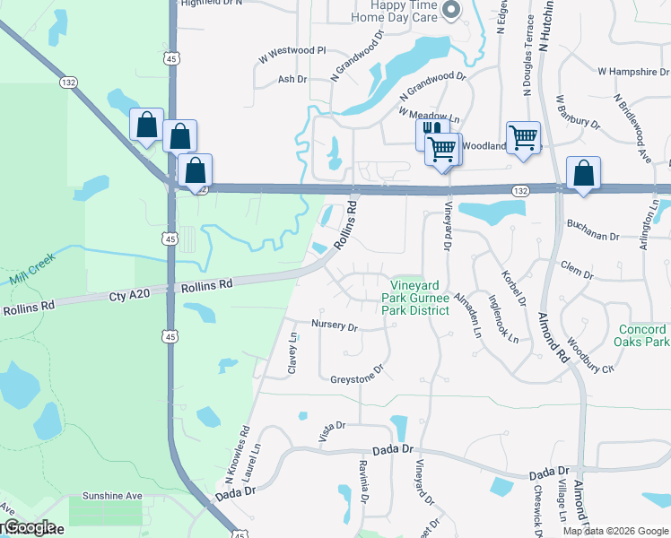 map of restaurants, bars, coffee shops, grocery stores, and more near 1540 Sapphire Court in Gurnee