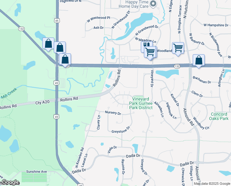 map of restaurants, bars, coffee shops, grocery stores, and more near 1540 Sapphire Court in Gurnee