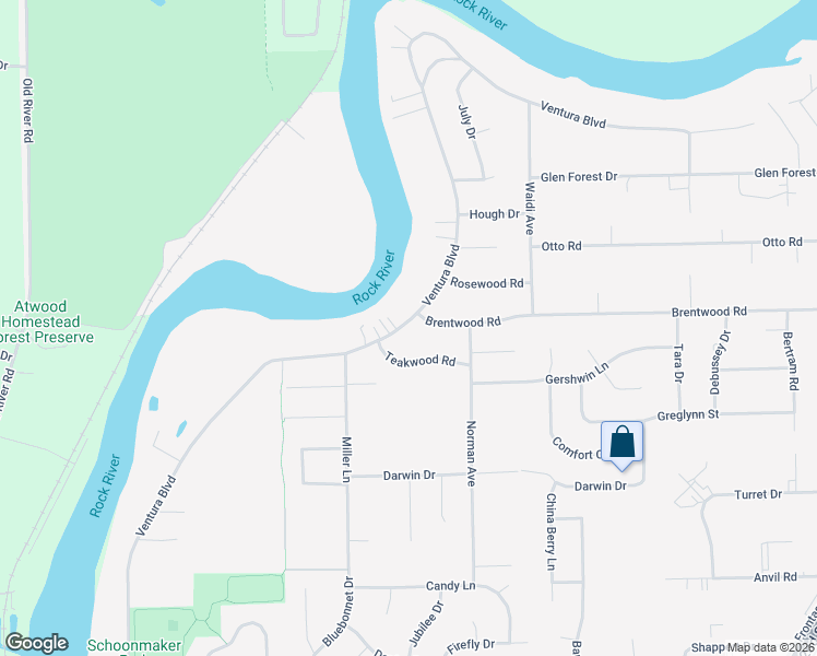 map of restaurants, bars, coffee shops, grocery stores, and more near 226 Teakwood Road in Machesney Park