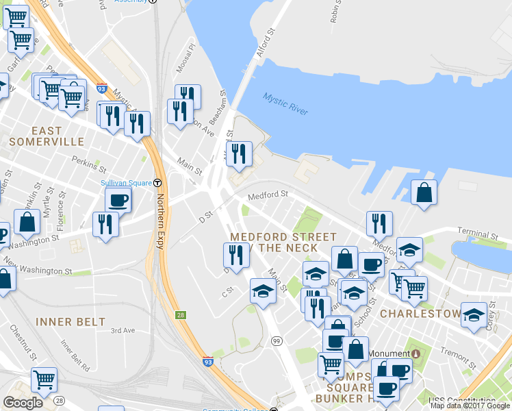 map of restaurants, bars, coffee shops, grocery stores, and more near 5 Charles Street in Boston