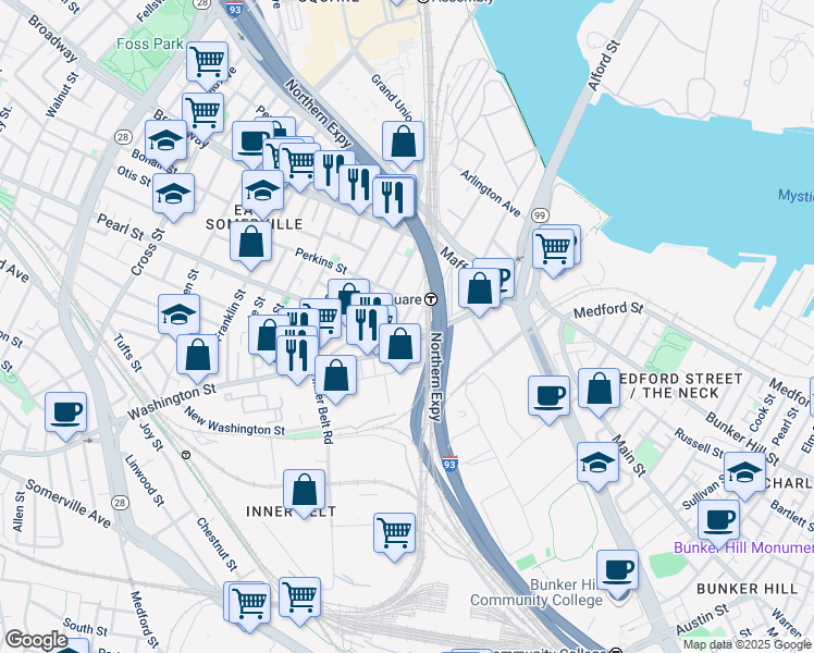 map of restaurants, bars, coffee shops, grocery stores, and more near 80 Cambridge Street in Boston