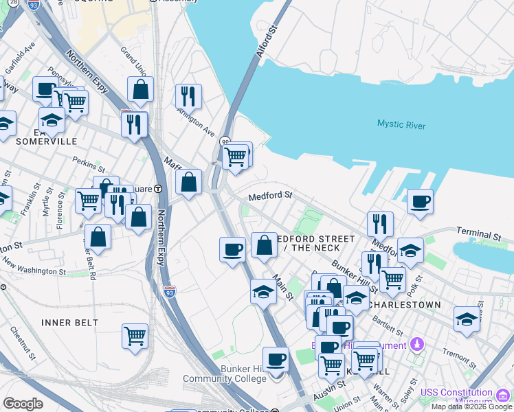 map of restaurants, bars, coffee shops, grocery stores, and more near 5 Charles Street in Boston