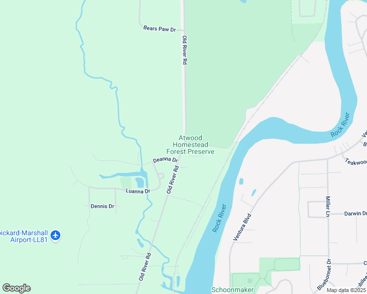 map of restaurants, bars, coffee shops, grocery stores, and more near 8495 Old River Road in Rockford