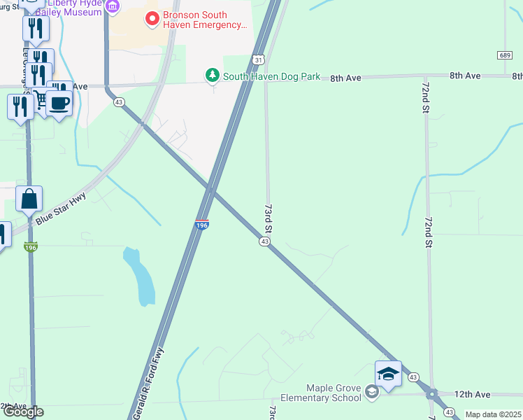 map of restaurants, bars, coffee shops, grocery stores, and more near 09720 73rd Street in South Haven