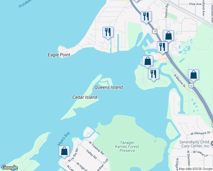map of restaurants, bars, coffee shops, grocery stores, and more near 35816 North Cedar Island in Fox Lake