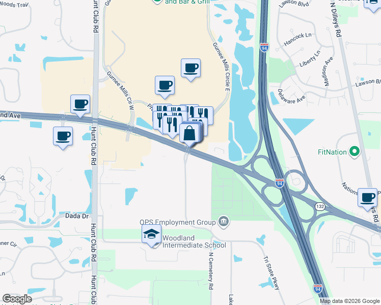 map of restaurants, bars, coffee shops, grocery stores, and more near 6190 West Grand Avenue in Gurnee