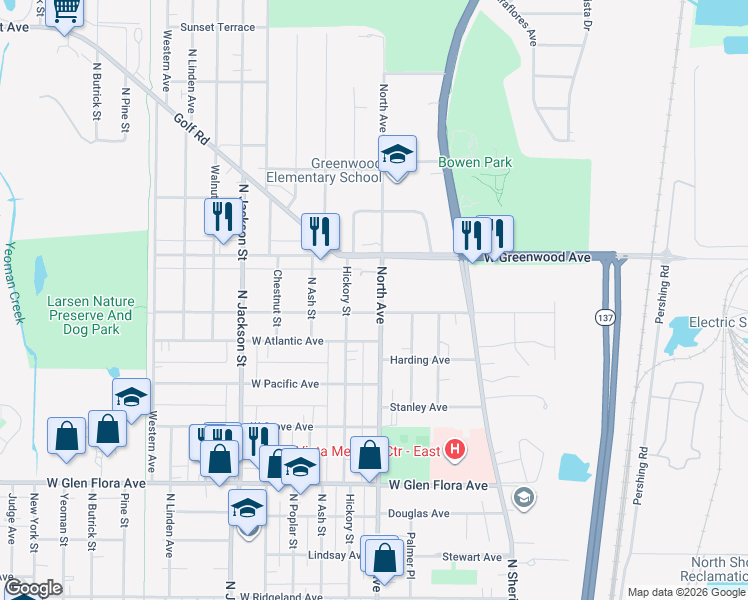 map of restaurants, bars, coffee shops, grocery stores, and more near 1708 North Avenue in Waukegan