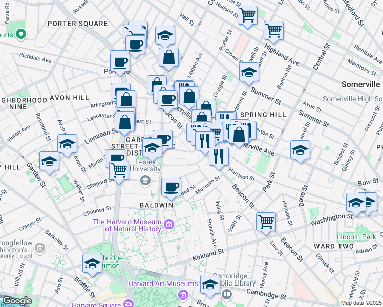 map of restaurants, bars, coffee shops, grocery stores, and more near in Somerville