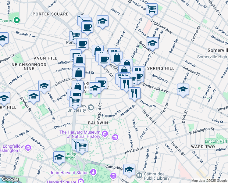 map of restaurants, bars, coffee shops, grocery stores, and more near 14 Traymore Street in Cambridge